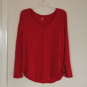 Red Long Sleeve V-Neck